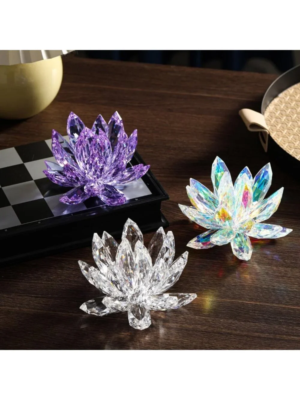 Colorful Crystal Lotus Flower Figurine for Yoga & Meditation | Healing Home